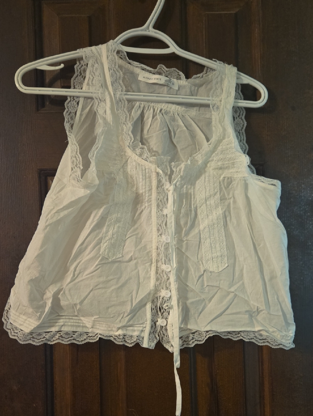 Altar'd State White Lace-Trim Tank Top